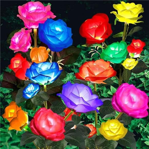 Garden Lights, Solar Flower Lights Outdoor Waterproof, 20 Roses 7-Color Changing - Picture 1 of 7